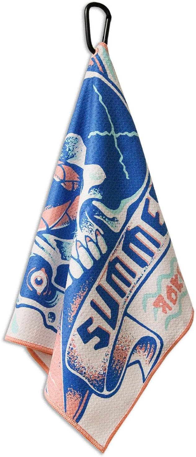 RokFit Gym & Golf Towel – Multi-Use, Quick-Dry, Durable Utility Towel with Bold Graphic and Carabiner Clip (Endless Summer)
