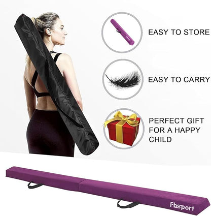 FBSPORT 8ft/9ft/9.5ft Balance Beam Folding Gymnastics Beam Foam Balance Floor Beam Equipment for Kids Adults, Suede Cover Anti Slip Base with Carry Bag for Home School Gym Training