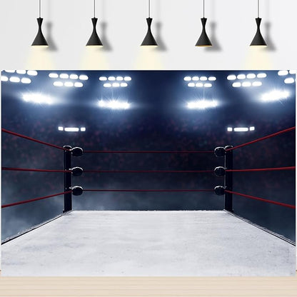 Boxing Ring Backdrop Boxing Arena with Stadium Light MMA Photography Backgrounds Boxing Theme Party Decorations Wrestling Arena Backdrops Man Boys Portrait Photo Studio Banner Props 20x10ft