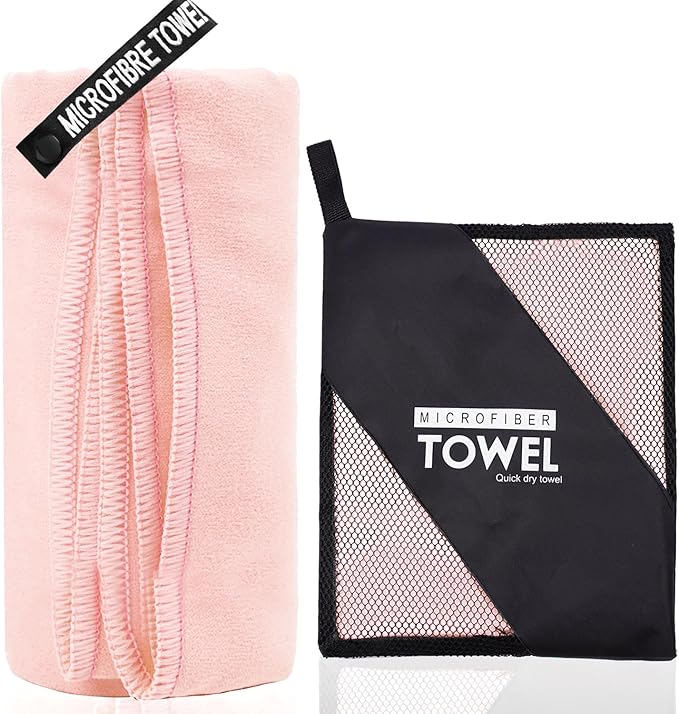 Microfiber Travel Towel, Soft Lightweight Quick Dry Towel, Super Absorbent Compact Travel & Sports & Beach Towels for Camping, Backpack, Gym, Swimming, Yoga, Hiking (L:24"×48" -Rose Pink)