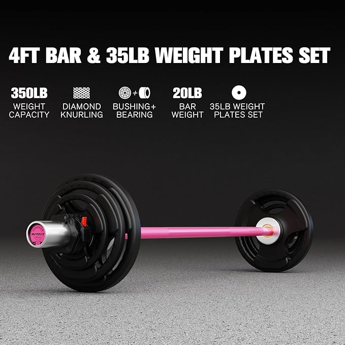 RitFit Barbell Weight Set - 4/6FT Olympic Barbell with Weight Plates (55-115LB Total) - Weightlifting Equipment for Squats, Curls, Deadlifts, Presses, Hip Thrusts