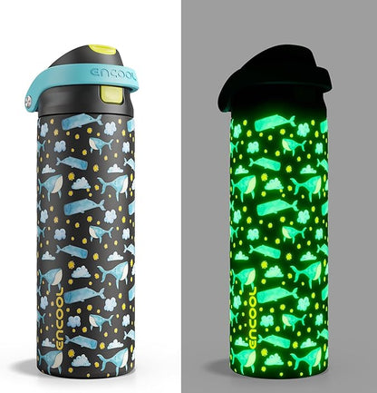 ENCOOL Leakproof Insulated Water Bottle with Straw Dual-Sip Water Bottle Bag-Safe Design for Work, Commute & Gym – Keeps Drinks Cold All Day, 24 oz, Sky Whale