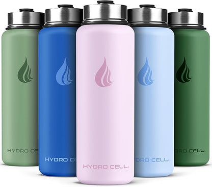 HYDRO CELL Stainless Steel Insulated Water Bottle with Straw - For Cold & Hot Drinks - Metal Vacuum Flask with Screw Cap and Modern Leakproof Sport Thermos for Adults (Pink 40oz)