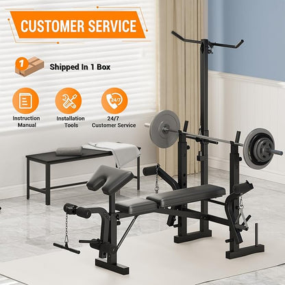 Adjustable Weight Bench for Home Gym, Multi-Function Strength Training Bench with Foldable Design, Heavy-Duty Steel Frame, Incline Decline Flat Positions, Full Body Workout Equipment