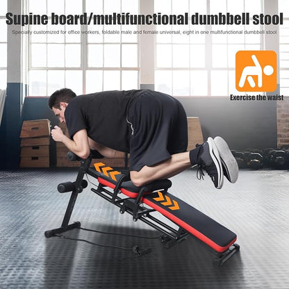 Adjustable Ab Workout Machine for Home Gym - Multi Functional Foldable Sit-Up Bench for Man Woman with Resistant Bands, Heavy Duty Abdominal Exercise Equipment for Abdominal Core Strength