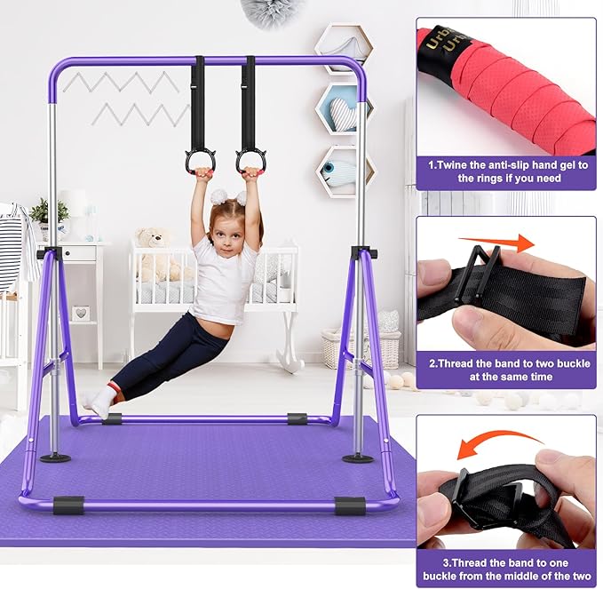 Gymnastic Bars for Kids with Adjustable Height, Folding Gymnastic Training Kip Bar, Expandable Horizontal Bar for Home