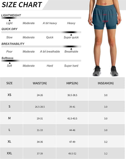 Ksmien Women's 2 in 1 Running Shorts Quick Dry Athletic Gym Workout Shorts with Liner Phone Pockets