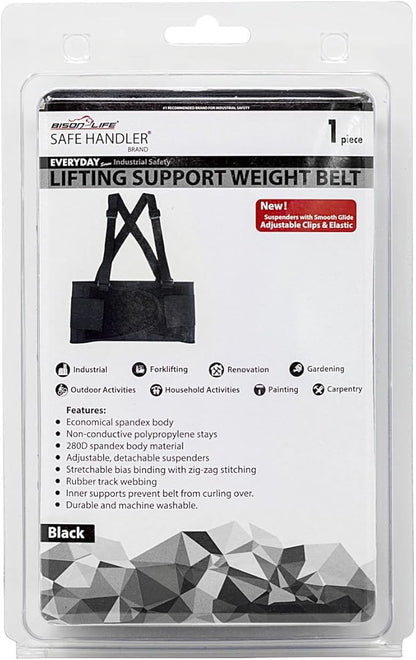 SAFE HANDLER Lifting Support Weight Belt -Black | Lower Back Brace Protects & Relieves Back Pain, Stable Support Belt with Dual Adjustable Straps and Breathable Mesh Panels, X-Large
