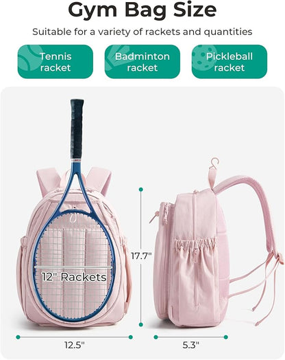 BAGSMART Tennis Gym Bag for Women, Tennis Backpack Holds 2 Rackets with Shoe Compartment, 15.6" Laptop Gym Backpacks for Court, Off-work, Everyday & Overnight Weekend