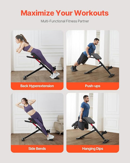 VEVOR Multi-Functional Weight Bench for Full Body Workout, Roman Chair Hyperextension Bench, Adjustable & Foldable Equipment for Back Arm Core Ab Workout, Sit Up Exercise Machine for Home Gym