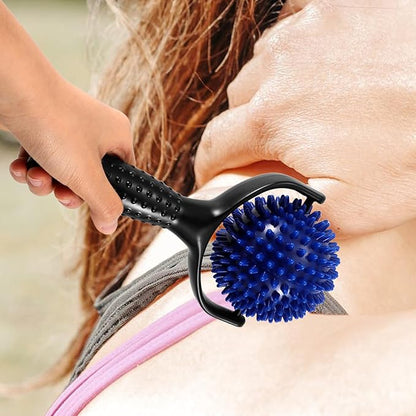 minkissy Large Spiky Ball Mobility Yoga Stick Massage Roller for Muscle Relief, Handheld Pilates Posture Rod Dual Black and Blue Colors, Body and Leg Massage Tool for Runners and Fitness