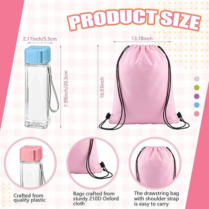 Mifoci 60 Pieces 17oz Water Bottle Bulk and Drawstring Backpack Set 30 Pcs Plastic Water Bottles 30 Pcs Gym Goodie Gift Bag for Outdoor Fitness(Multicolor)