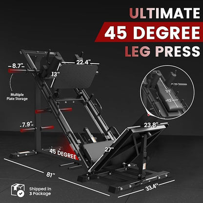 GMWD Leg Press Hack Squat Machine Combo, Leg Exercise Machine with Linear Bearing, 45-Degree Lower Body Special with Weight Storage for Quads, Hamstring, Glutes, Calves, Home Gym Leg Day Equipment