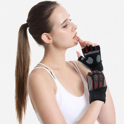 Workout Gloves for Men Women, Breathable Weight Lifting Gloves with Wrist Wraps Support for Gym, Exercise, Training and Fitness, Fingerless, Padded Full Palm Protection