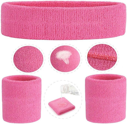 ONUPGO Sweatband Set Sports Headband Wristband Set Sweatbands Terry Cloth Wristband Wrist Sweatband Headbands Moisture Wicking Sweat Absorbing Head Band