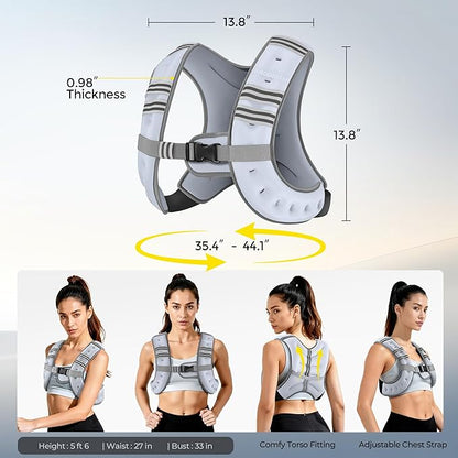 PACEARTH Weighted Vest,6lb/8lb/10lb/12lb/16lb/20lb/25lb/30lb Weight Vest with Reflective Stripe, Body Weight Vests for Women, Men, Weight Loss Workout, Strength Training, Running, Walking, Jogging