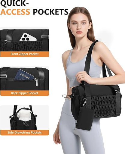 Small Gym Bag for Women Quilted Mini Tote with Wet Compartment and Coin Purse, Cute Duffle Bag for Girls Workout Sport Travel