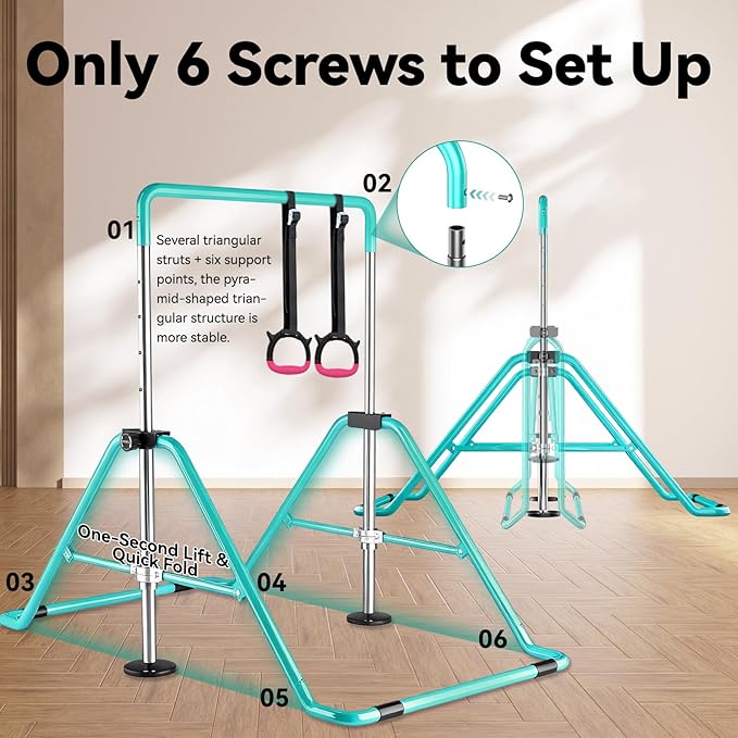 Kids Gymnastics Bar Gymnastic Equipment for Home Adjustable Height Gymnastic Training Bar Gymnastic Stuff for 3-7 Years Old Girls