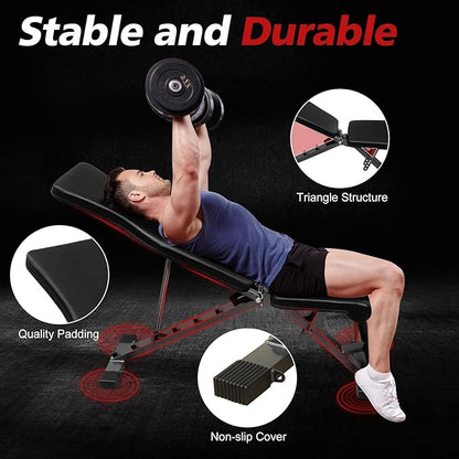 Strength Training Bench, Adjustable Weight Bench for Home Gym Dumbbell Exercise - Folding Sit up Bench for Full Body Workout