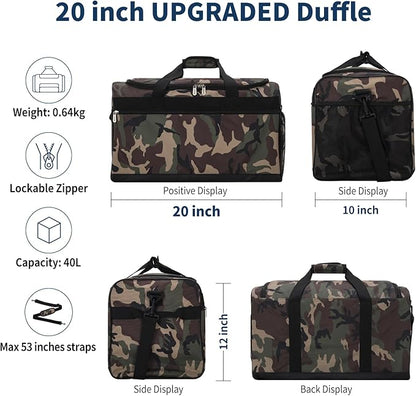 Gym Bag 20 inch Sport Duffle Bag for Men - 40L Weekender Duffel Bag for Travel - Camo