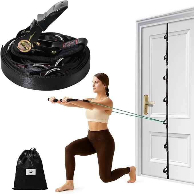 Slim Panda Door Anchor Strap for Resistance Bands, Door Exercise Equipment with Ratchet Adjust Tighten, Multi Point Anchor Gym Attachment, Portable Door Resistance Bands for Home Gym Workouts