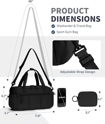 Ceneda Small Gym Bag for Women, Quilted Puffer Tote with Wet Pocket & Coin Purse, Lightweight Mini Sports Travel Duffle with Crossbody Strap, Water-Resistant for Workout, Yoga, Daily Commute