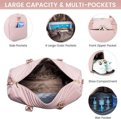 LOVEVOOK Travel Duffle Bag, Weekender Bag for Women with Toiletry Bag, Carry on Overnight Bag with Shoe Compartment, Gym Duffel Bag with Wet Pocket, Mommy Hospital Bags for Labor and Delivery