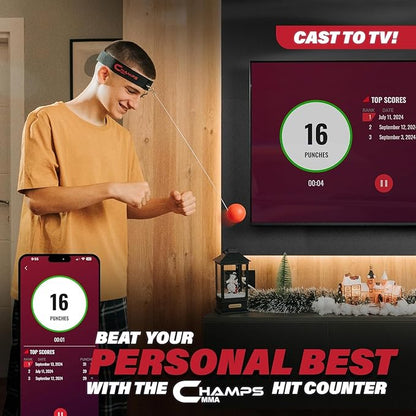 Boxing Reflex Ball Set with Punch Counter App– 4 Box Balls with Varying Weights, 2 Headbands and 4 Spare Strings to Improve Speed, Hand-Eye Coordination for Men, Kids Boxing Equipment MMA Gear Gift