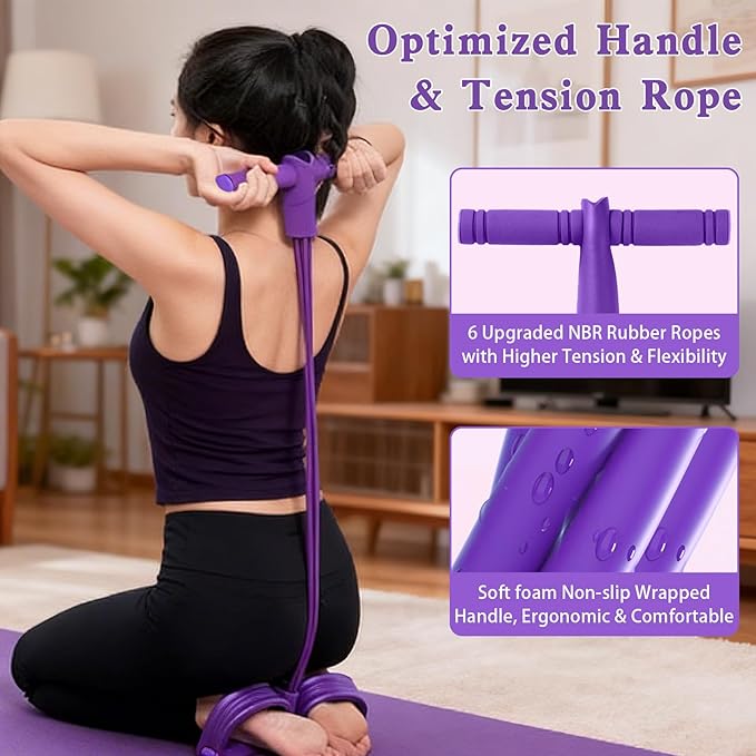 Pedal Resistance Band with Handle,Aturien 6-Tube Elastic Yoga Pedal Puller Exercise Bands,Multifunctional Stretch Bands for Exercise,Home Workout Equipment for Legs Arms Abs,Purple