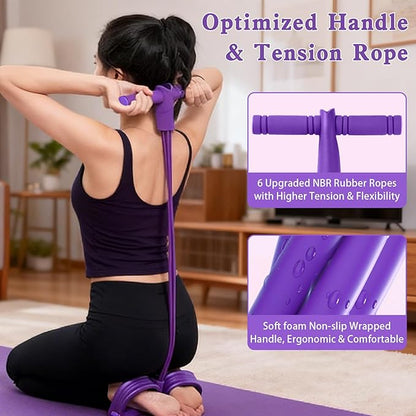 Pedal Resistance Band with Handle,Aturien 6-Tube Elastic Yoga Pedal Puller Exercise Bands,Multifunctional Stretch Bands for Exercise,Home Workout Equipment for Legs Arms Abs,Purple