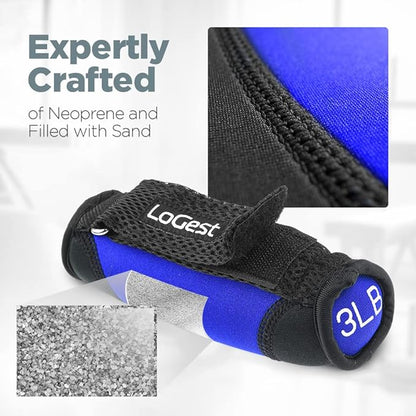 Logest Soft Hand Weights - Adjustable Neoprene Dumbbells (1LB, 2LB, 3LB, 4LB) - Red, Yellow, Blue, Purple - Velcro Straps - Weight Training, Walking, Jogging, Aerobics, Yoga