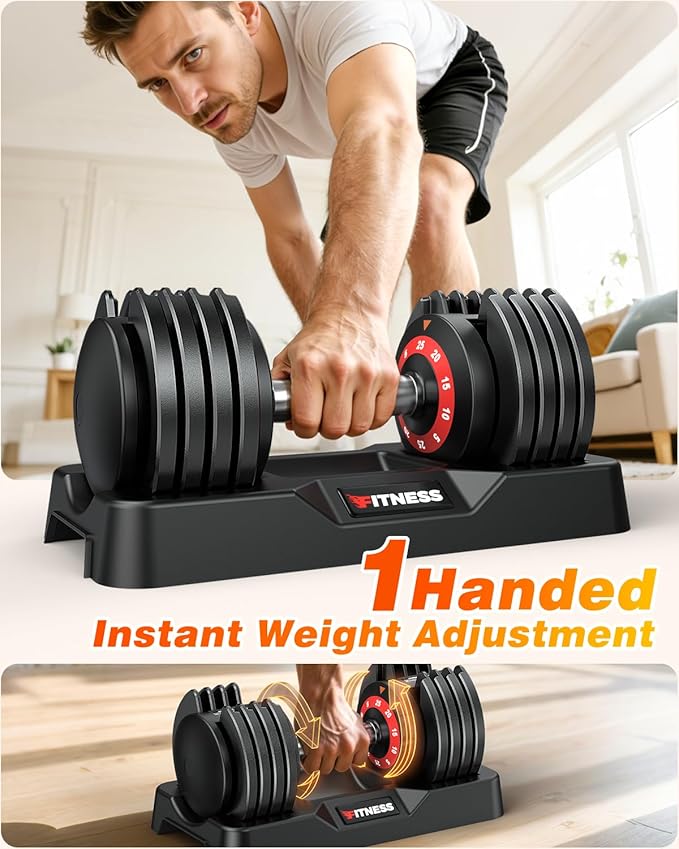 XDDIAS Adjustable Dumbbell Set of 2, 25/55/80/90LB Dumbbell Set- 1-Hand Fast Adjustment with Anti-Slip Handle, Compact Free Weights Dumbbells Set for Men/Women Home Gym Strength Training Equipment