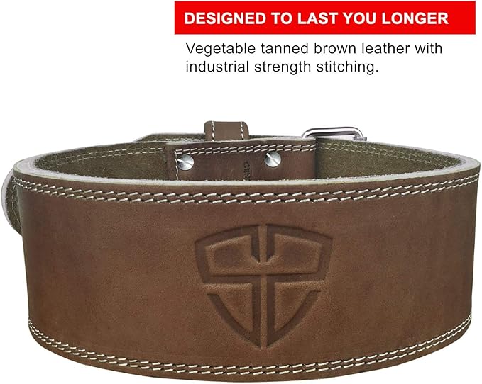 Steel Sweat Weight Lifting Belt - 4 Inches Wide by 10mm - Single Prong Powerlifting Belt that's Heavy Duty - Vegetable Tanned Leather - HYDE