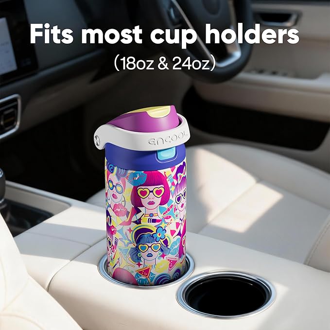 ENCOOL Leakproof Insulated Water Bottle with Straw Dual-Sip Water Bottle Bag-Safe Design for Work, Commute & Gym – Keeps Drinks Cold All Day, 24 oz, Neon Sweetheart