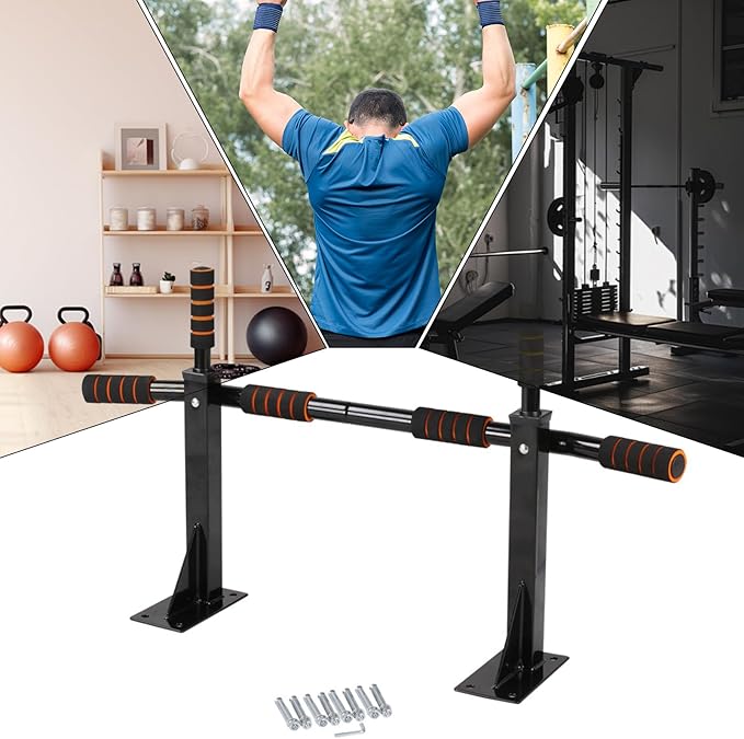 Wall Pull Up Bar, Sturdy Dip Rack Workout Equipment, Heavy Duty Wall Mounted Chin Up Station for Strength Training Home Gym Indoor Fitness Bodyweight Exercise Muscle Building for Men and Women