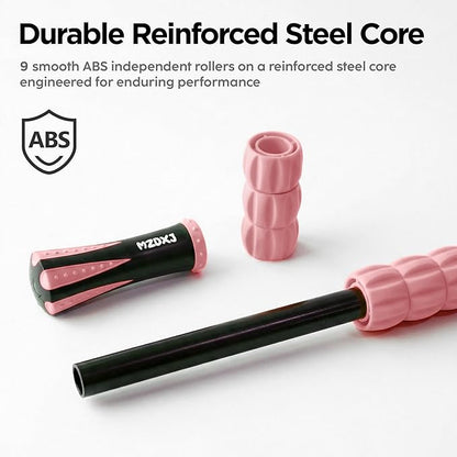 Muscle Roller & Massage Roller Stick for Athletes - Lymphatic Drainage Support, Relieves Muscle Soreness, Cramping & Tightness - Targets Legs, Arms, Back & Calves （Pink - 18inch）