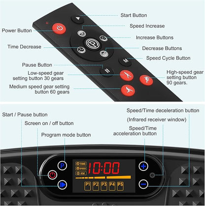 SoftGym Vibration Plate Exercise Machine for Lymphatic Drainage,Power Vibrate Stand Shake Board 450 Lbs Capacity Whole Body Workout Waver with Fitness Resistance Bands Weight Loss Gifts for Women Men