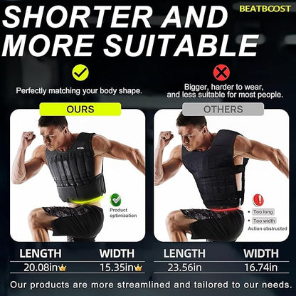 Weighted Vest Men 20lb/30lb/40lb/50lb/60lb Adjustable Weight Vest with Steel Plates Weights for Walking Strength Training Running Workout