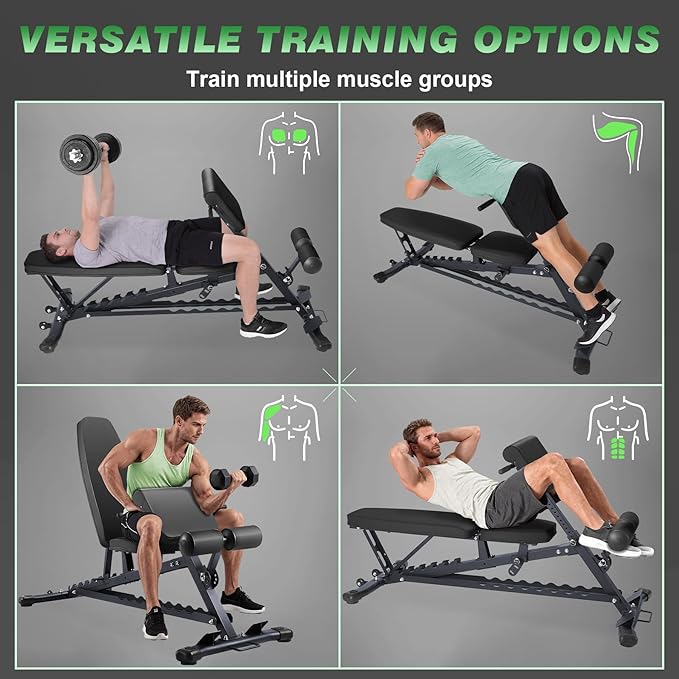 Adjustable Weight Bench with Roman Chair, Utility Workout Bench for home gym 1000 LBS MAX Incline/Decline/Sit Up Bench Press Exercise Equipment 75°to -20°FID Strength Training
