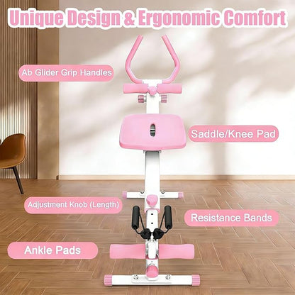 Ab Workout Machine Home Gym Equipment, 4 in 1 Multifunctional Ab Trainer with Rowing Roman Chair Leg Press, Core Strength Training Equipment for Home