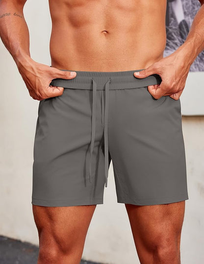 PINSPARK Men's Gym Workout Shorts - 7" Quick Dry Running Athletic Shorts with Towel Loop and Zipper Pockets