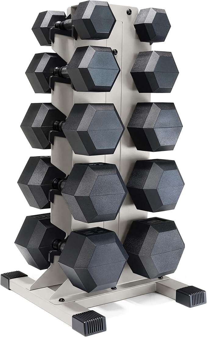 CAP Barbell Rubber Coated Hex Dumbbell Set with Vertical Rack | 100-300 lbs Free Weights Dumbbells Set for Home Gym | Multiple Options
