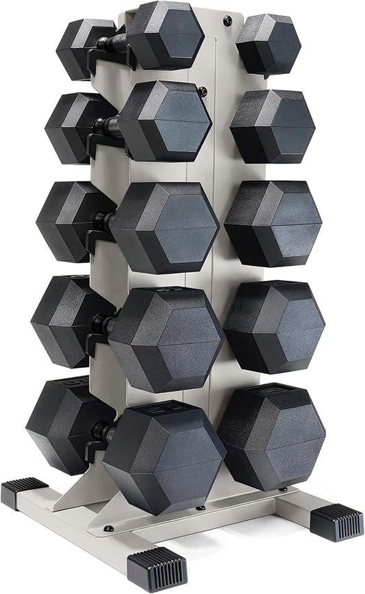 CAP Barbell Rubber Coated Hex Dumbbell Set with Vertical Rack | 100-300 lbs Free Weights Dumbbells Set for Home Gym | Multiple Options