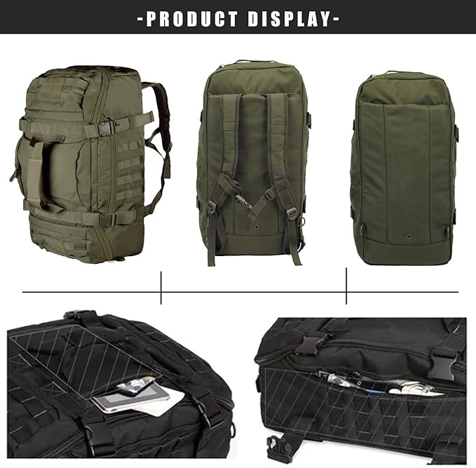 Travel Duffle Bag Backpack for Men - Large Tactical Bags Weekender Gym Bag for Overnight Traveling Military Workout Deployment Sports (Green, 25L)