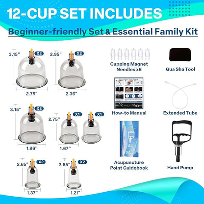 Cupping Kit for Massage Therapy, Silicone Physical Chinese Therapy Cupping Set at Home, Professional Muscle Cupping Tool with Pump & Vacuum Cups for Cellulite Reduction