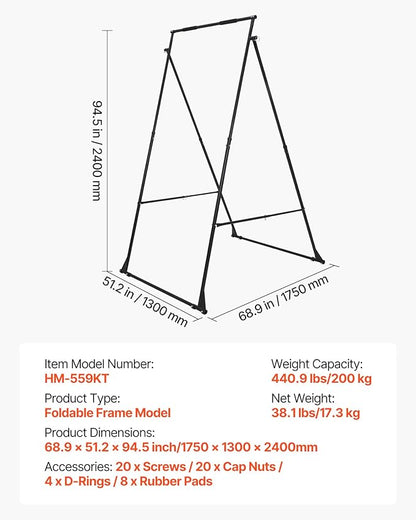 VEVOR Yoga Stand Frame, Max 441-551 lbs Load Swing Stand, Triangular Structure Aerial Rig, Aerial Silk Stands with Yoga Hammock, Standard & Height-Adjustable Version