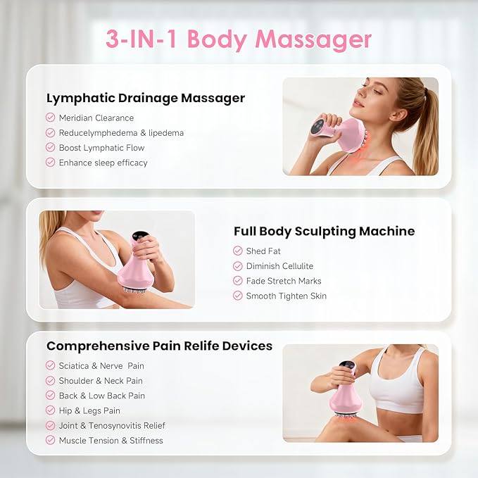 Lymphatic Drainage Massager, Anti Cellulite Massage Tool For Thigh & Belly Stretch Marks & Cellulite Reduction, Handheld Massage tools for Sciatica Nerve, Legs, Arms, Hip, Muscle, Low Back Pain Relief
