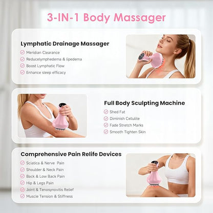 Lymphatic Drainage Massager, Anti Cellulite Massage Tool For Thigh & Belly Stretch Marks & Cellulite Reduction, Handheld Massage tools for Sciatica Nerve, Legs, Arms, Hip, Muscle, Low Back Pain Relief