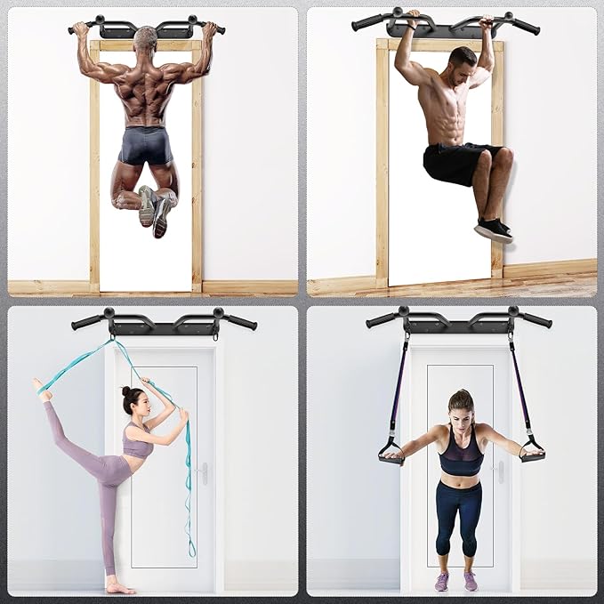 SELEWARE Heavy Duty Welded Pull Up Bar, Versatile Doorway Wall Mount, Joist Mounted, and Ceiling Mounted Chin Up Bars, Thick Metal Sturdy Construction for Full Body Workouts Support 500 lbs