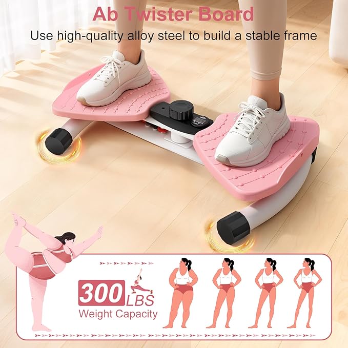 Waist Twister Machine Exercise, Ab Machine Adjustable Waist Twisting Fitness Tool，Noiseless Ab Twister Board for Women Men，Anti-Slip Home Gym Workout Equipment 300 lbs Weight Capacity